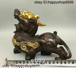 Collect Folk China Chinese Bronze Gilt Wealth Ruyi Pixiu Statue Pair 0908
