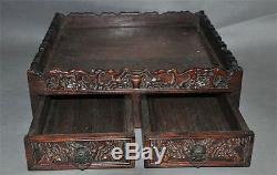 Collect rare old chinese huanghuali wood hand-carved pattern statue storage box