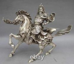 Collectable Chinese Tibet Silver Warrior God Guan Yu & Horse Statue