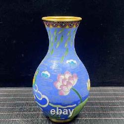Collectible Chinese Cloisonne Handmade Exquisite Lotus&Mandarin Duck Vase 91236