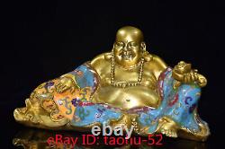 Collecting Chinese antiques Pure copper Cloisonne gilt Maitreya Buddha statue