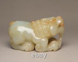 Collection Antiques Chinese Natural Hetian Jade Carved Exquisite Lion Statue