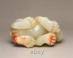 Collection Antiques Chinese Natural Hetian Jade Carved Exquisite Lion Statue