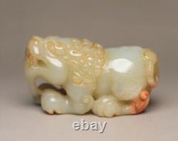 Collection Antiques Chinese Natural Hetian Jade Carved Exquisite Lion Statue