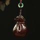 Collection Chinese Leaf Red Sandalwood Carved Moneybag Wealth Statues Pendant