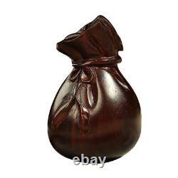 Collection Chinese Leaf Red Sandalwood Carved Moneybag Wealth Statues Pendant
