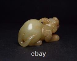 Collection Chinese Natural Hetian Jade Nicely Carved Auspicious Beast Statue Art