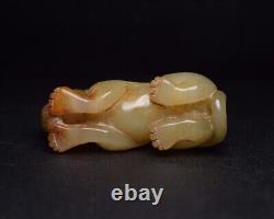 Collection Chinese Natural Hetian Jade Nicely Carved Auspicious Beast Statue Art