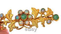 Early 20C 22K Gold Chinese Opal & Jadeite Jade Carved Bead Pin Brooch Marked