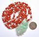Early 20c Chinese Jade Jadeite Carved Boy Natural Red Coral Pearl Bead Necklace
