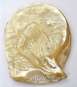 Early 20C Chinese Mother of Pearl Shell Cameo Carved Carving Bird Plaque