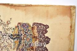 Early 20C Chinese Silk Embroidery Panel Textile Tapestry Scholar Vase Planter