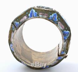 Early 20C Chinese Silver Plated Enamel Bangle Bracelet Marked China