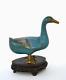 Early 20th Century Chinese Gilt Cloisonne Enamel Duck Bird On Wood Stand