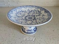 Early 20th Chinese Blue & White Porcelain High Foot Bowl Late Qing Dynasty 8×4