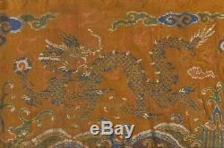 Early Antique Qing Chinese Exceptional Brown Gold Dragon Brocade Silk Panel Kesi