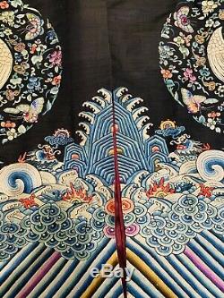 Elegant Antique Qing Dynasty Chinese Silk Robe With Round Crane Rank Badges