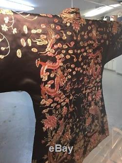 Embroidered Antique Chinese Silk Wedding Robe in Plexiglass Display Box