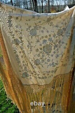 Embroidered Piano Shawl Antique 1900-1920s Silk Embroidery Chinese Canton #3