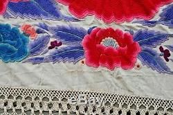 Embroidered Piano Shawl Antique 1900-1920s Silk Embroidery Chinese Canton 7lbs