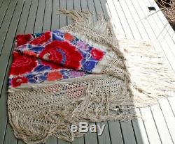 Embroidered Piano Shawl Antique 1900-1920s Silk Embroidery Chinese Canton 7lbs