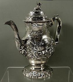 English Sterling Coffee Pot 1818 Chinese Man Wolf Handle