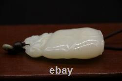 Estate Old House Found Chinese Antique Carved White Hetian Jade Pendant
