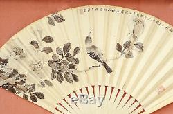 Excellent Chinese Hand Painted Fan and Qing Dynasty Textile Fan Cover, Framed