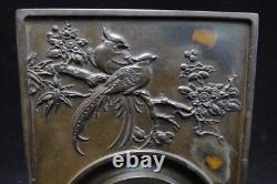 Excellent Chinese Old Hand Carving Birds Flowers Ink Stone with Ink Stick