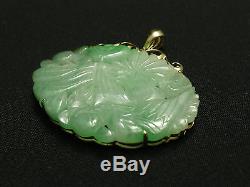 Exquisite Antique 18k Gold Chinese Grade A Apple Green Jade and Brooch Pendant