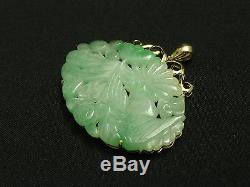 Exquisite Antique 18k Gold Chinese Grade A Apple Green Jade and Brooch Pendant