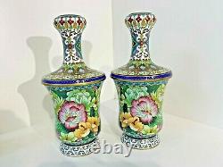 Exquisite Pair Of Garlic Head Matched Chinese Cloisonne Vases