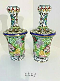 Exquisite Pair Of Garlic Head Matched Chinese Cloisonne Vases