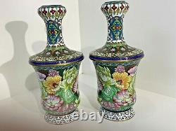 Exquisite Pair Of Garlic Head Matched Chinese Cloisonne Vases