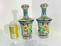 Exquisite Pair Of Garlic Head Matched Chinese Cloisonne Vases