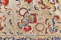 Extraordinary! Antique 19th Century Foo Lions Chinese Silk Tapestry Embroidery