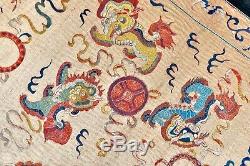 Extraordinary! Antique 19th Century Foo Lions Chinese Silk Tapestry Embroidery