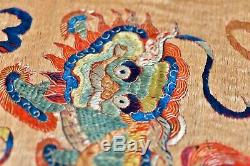 Extraordinary! Antique 19th Century Foo Lions Chinese Silk Tapestry Embroidery