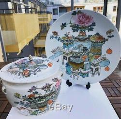 Extremely Rare Chinese Plate & Tureen Hundred Antique Porcelain /