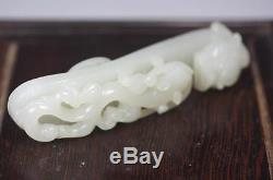 FINE CHINESE WHITE JADE DRAGON HEAD BELT HOOK With DRAGON, 18th/19th C