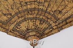 Fine 19C Antique Chinese Gold Gilt Hand Painted Black Lacquer Brise Fan Qing