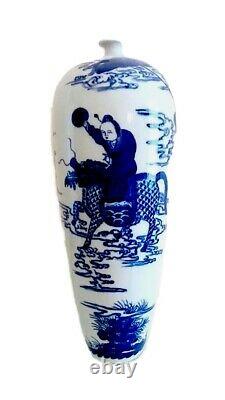 Fine Antique Chinese Blue & White Ovoid Vase, Kangxi Mark, late 19C / early 20C