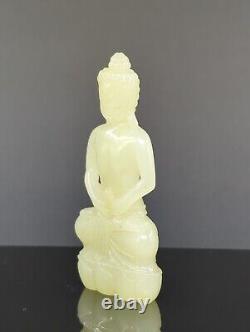 Fine Antique Chinese Carved Jade Buddha On Lotus Seat Qing 19c