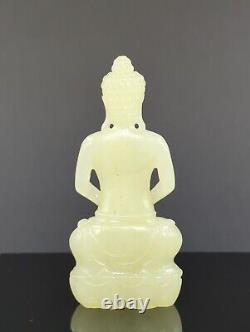 Fine Antique Chinese Carved Jade Buddha On Lotus Seat Qing 19c