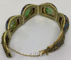 Fine Antique Chinese Enamel Jade/Jadeite Silver Bracelet (C515)