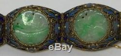 Fine Antique Chinese Enamel Jade/Jadeite Silver Bracelet (C515)