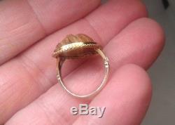 Fine Antique Chinese High Carat Solid Gold Ring Inset Peach Nut / Hediao Signed