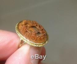 Fine Antique Chinese High Carat Solid Gold Ring Inset Peach Nut / Hediao Signed