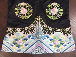 Fine Antique Chinese Qing Qi Pao Silk Embroidery Robe Jacket Art Flowers WOW