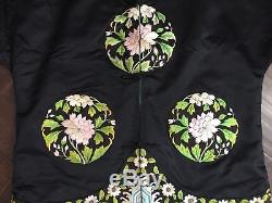 Fine Antique Chinese Qing Qi Pao Silk Embroidery Robe Jacket Art Flowers WOW